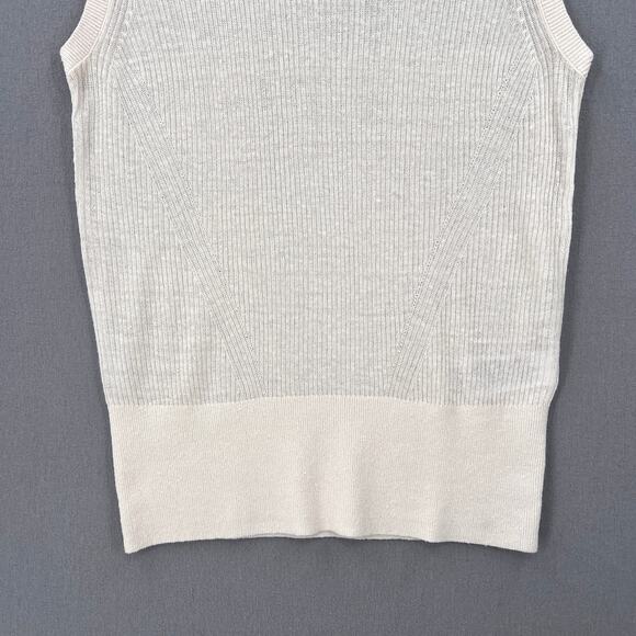 BANANA REPUBLIC Eliza LInen Blend Muscle Tank Top Small Cream Sleeveless Ribbed - Picture 8 of 14
